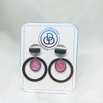 Nemesacél bedugós fülbevaló kerek foglalattal - Rózsaszín