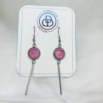 Nemesacél fülbevaló hosszú toldalékkal - Rózsaszín