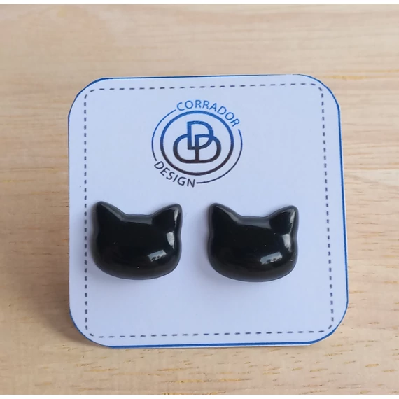 Epoxy fülbevaló - 15x10 mm-es Cicafej 9. - Fekete