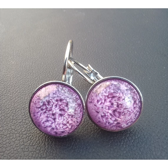 Nemesacél francia kapcsos fülbevaló alap kerek foglalattal - Lila