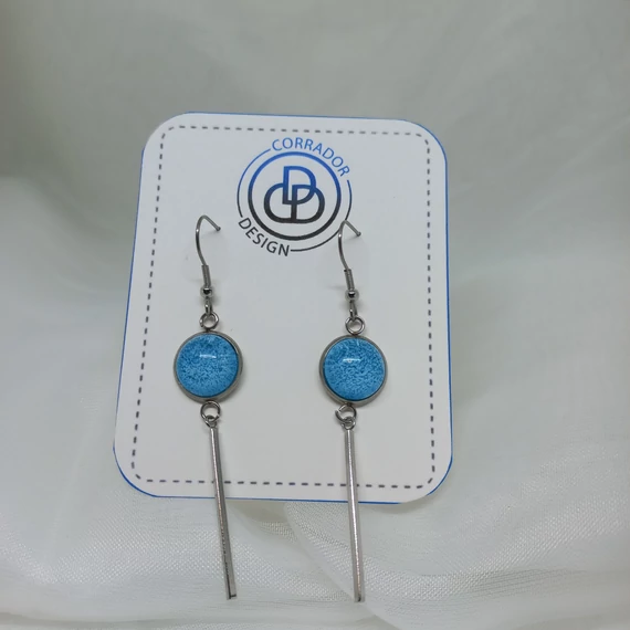 Nemesacél fülbevaló hosszú toldalékkal - Kék