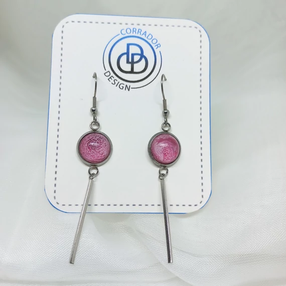 Nemesacél fülbevaló hosszú toldalékkal - Rózsaszín