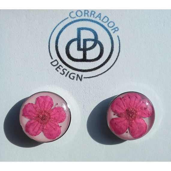 Szárított pink virágos fülbevaló